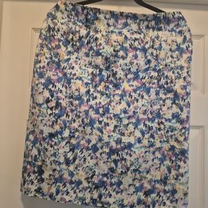 Ann Taylor Blue and Purple Abstract Midi Skirt